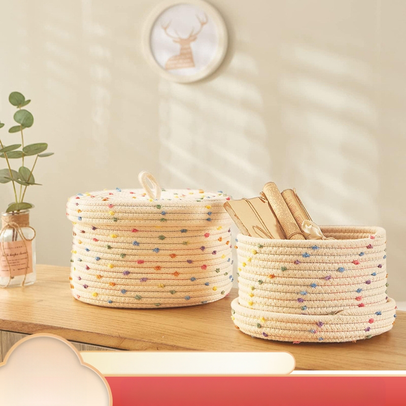 Színes pöttyös pamut kötélből szőtt kosár virágcserép kerek tárolókosár lakberendezési dekoráció piszkos ruhakosár piszkos ruhakosár tárolókosár