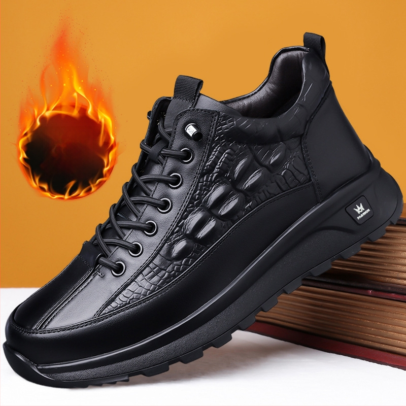 Férfi cipők új üzleti casual bőr cipők férfi brit őszi-téli polár bélésű pamut cipők Martins csizmák egy generációnyi haj