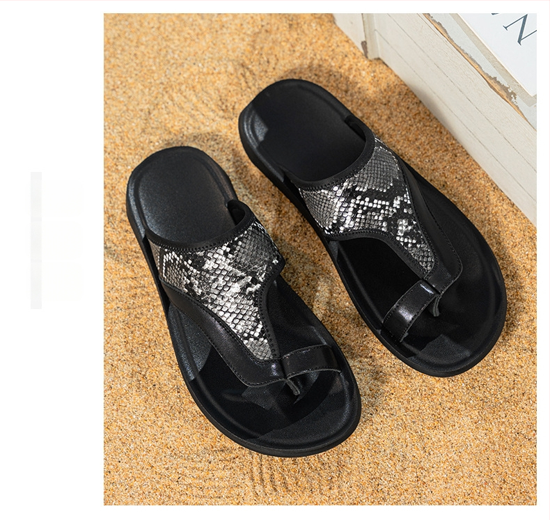 Cross-Border férfi szandálok, 2025 nyár, új, puha talpú strandcipők, csúszásgátló, nagy méretű, valódi bőr papucsok