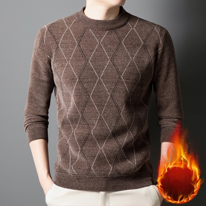 2024 Ősz/Tél Új Férfi Pulóver Középkorúaknak és Időseknek Divat Szabadidős Meleg Vastagított Polárbélésű Kötött Ing Alappal