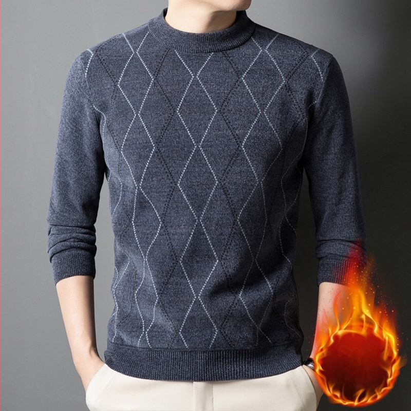 2024 Ősz/Tél Új Férfi Pulóver Középkorúaknak és Időseknek Divat Szabadidős Meleg Vastagított Polárbélésű Kötött Ing Alappal