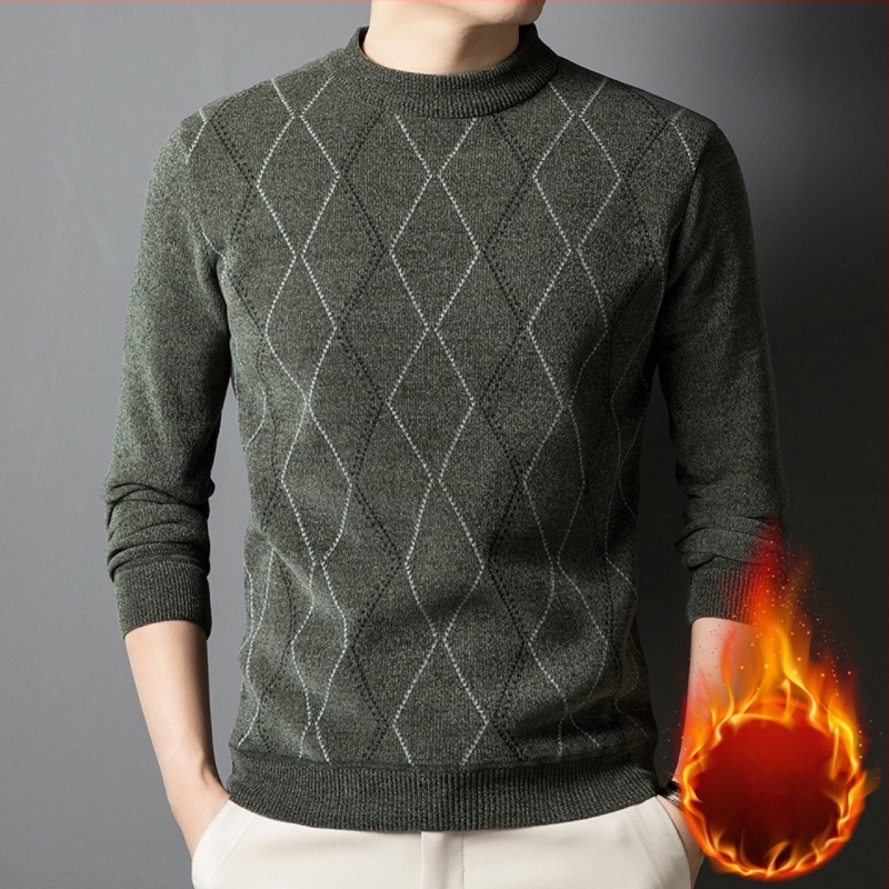 2024 Ősz/Tél Új Férfi Pulóver Középkorúaknak és Időseknek Divat Szabadidős Meleg Vastagított Polárbélésű Kötött Ing Alappal