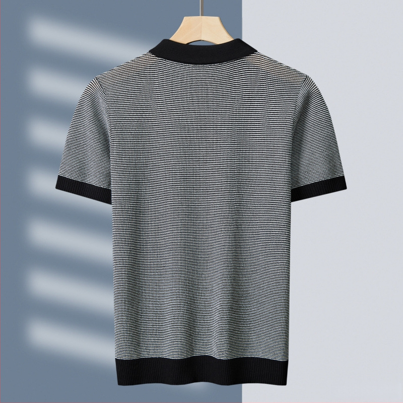 Tehan Brand meeste luksuslik suvine triibuline revääriga äriline vabaaja kudumid lühikeste varrukatega topp Mei Qu