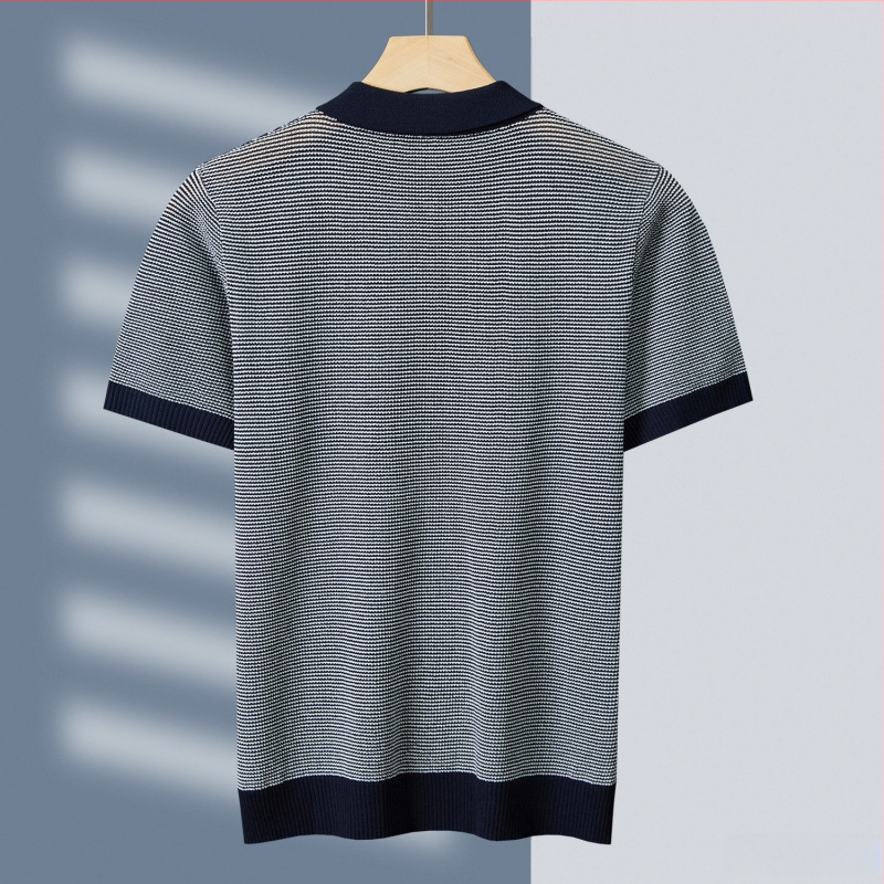 Tehan Brand meeste luksuslik suvine triibuline revääriga äriline vabaaja kudumid lühikeste varrukatega topp Mei Qu