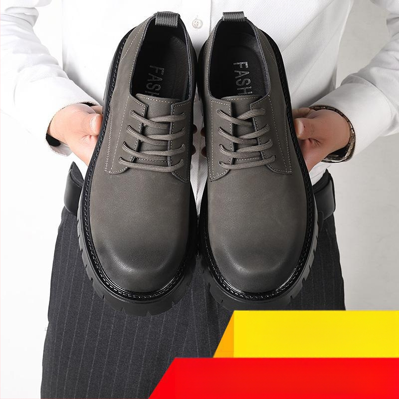 Ifjúsági trendi brit magasságnövelő alkalmi bőrcipő marhabőr férfi cipő vastag talpú, mindenhez illeszkedő, puha felületű retró divatos divatos cipő férfi cipő
