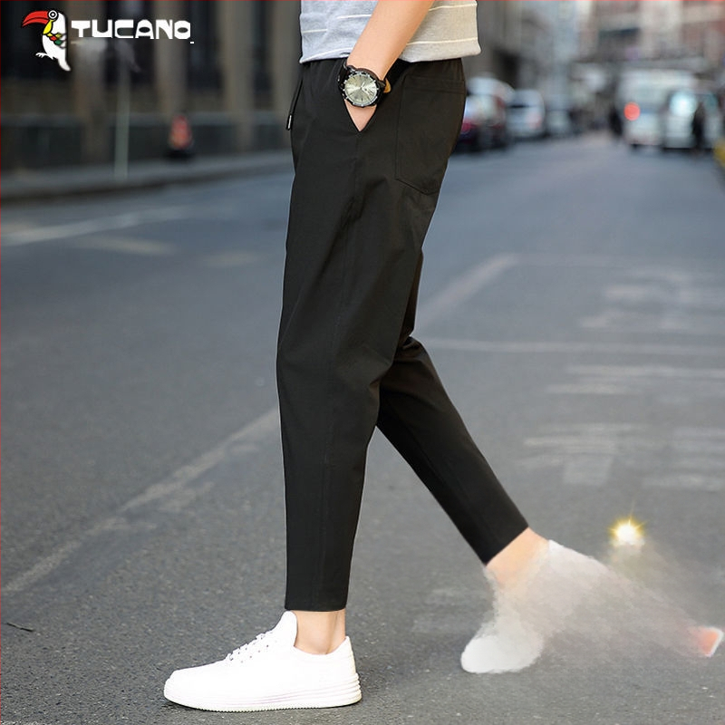 Harkály nadrág Férfi 2025 Új Nyári Vékony Ice Selyem Nadrág Divatos Férfi Rövidített Nadrág Hugh Q4X