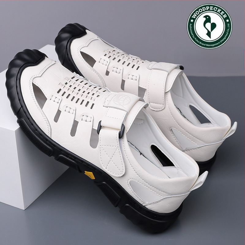 Harkály szandál férfi nyári új valódi bőr üreges lyukú cipő férfi szabadtéri alkalmi bőr cipő puha talpú férfi cipők