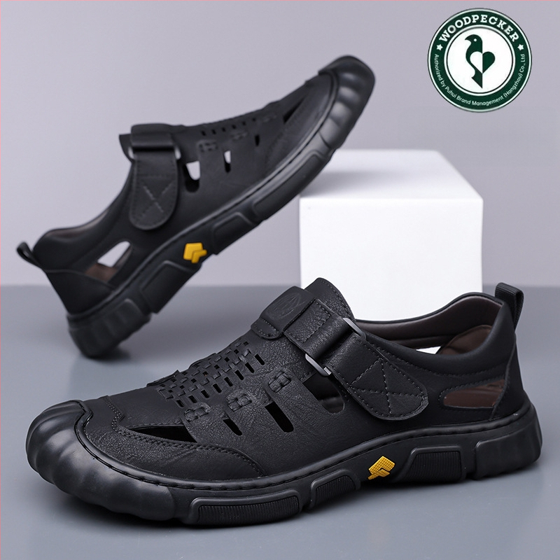 Harkály szandál férfi nyári új valódi bőr üreges lyukú cipő férfi szabadtéri alkalmi bőr cipő puha talpú férfi cipők