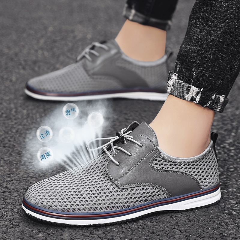 Férfi cipők, hálós, üreges, nyári, lélegző, vékony hálós cipők, férfi alkalmi gördeszkás cipők, repülő, szőtt cipők, könnyű és kényelmes apacipők