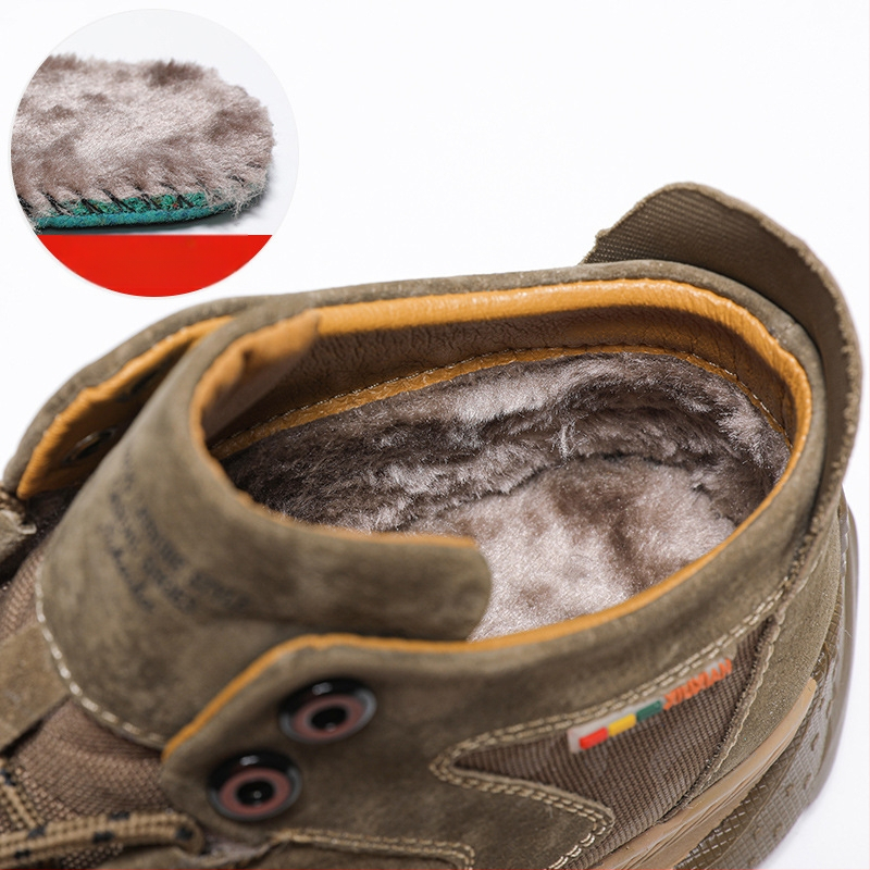 Téli új bársony kültéri alkalmi férfi cipők disznóbőr magas szárú cipők férfi bőr cipők munkaruha cipők férfi egyrészes haj