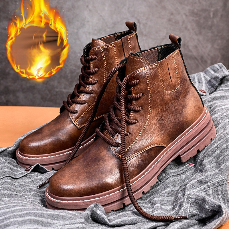 Pliusų dydžio vyriški batai, 48 dydžio aukštakulniai batai, vyriški batai, Martino aulinukai, vyriški aukštakulniai 2023 m. rudens ir žiemos nauji madingi odiniai batai storu padu