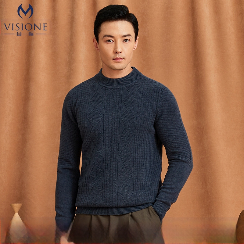 VISIONE kašmira džemperis vīriešu pusapkaklei, vienkrāsains, ikdienas, sabiezināts, silts, adīts džemperis rudens un ziemas džemperis