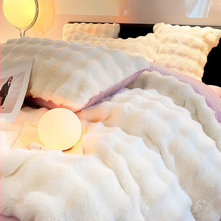 Triušio aksomas, keturių dalių, pieno spalvos aksominis, paminkštintas dvipusis, koralų spalvos aksominis, žieminės lovos paklodės užvalkalas, trijų dalių, 2025 m., naujas