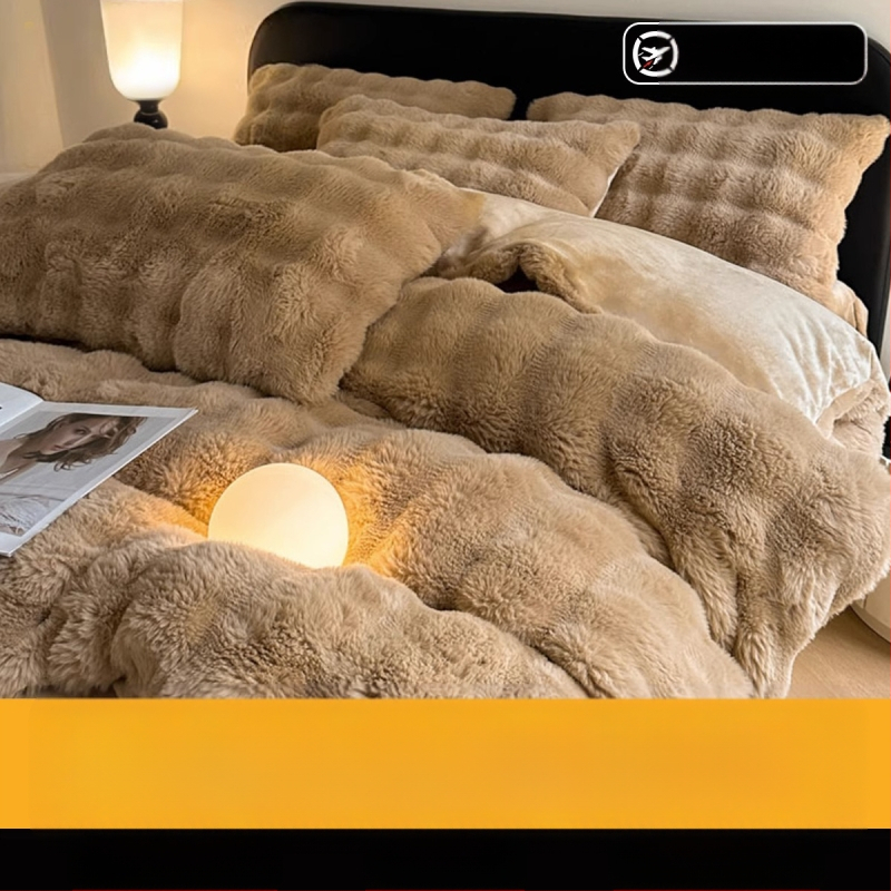 Triušio aksomas, keturių dalių, pieno spalvos aksominis, paminkštintas dvipusis, koralų spalvos aksominis, žieminės lovos paklodės užvalkalas, trijų dalių, 2025 m., naujas