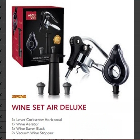 „Vacu Vin“ vyno rinkinys, importuotas iš Nyderlandų, ledo maišelis, butelių atidarytuvas, butelių kamštis, vakuuminis vyno rinkinys
