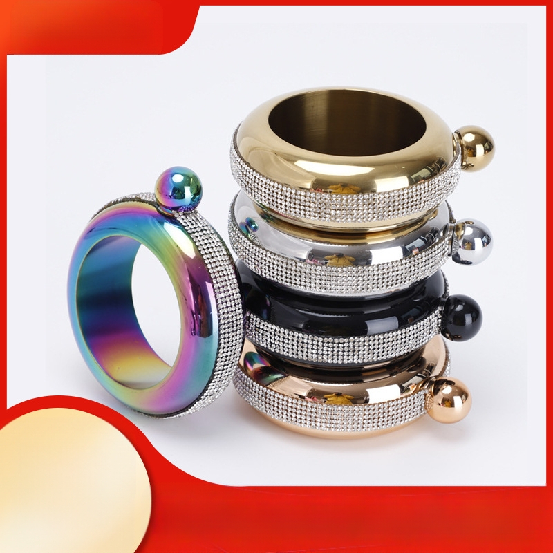 304 nerūdijančio plieno lazdelės formos deimantinė apyrankė, moteriška 3,5 uncijos apvali, padengta alkoholinių gėrimų butelio apyrankė, didelė gertuvė