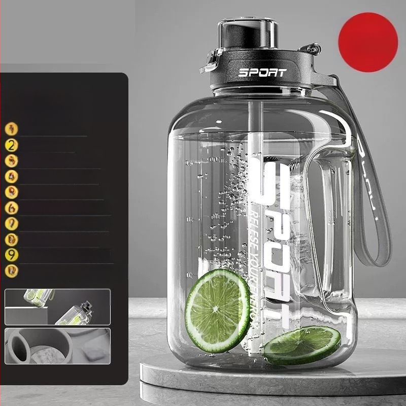 Nagy kapacitású műanyag pohár, magas hőmérsékletnek ellenálló víztartály, tonnás hordós fitnesz vízforraló, hordozható, cseppálló szívószálas űrpohár