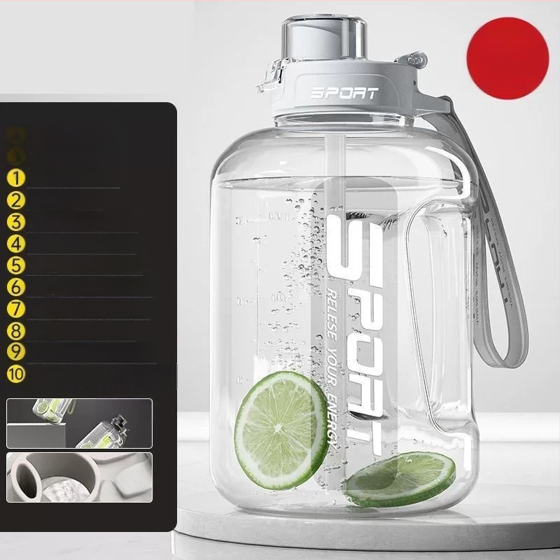 Nagy kapacitású műanyag pohár, magas hőmérsékletnek ellenálló víztartály, tonnás hordós fitnesz vízforraló, hordozható, cseppálló szívószálas űrpohár