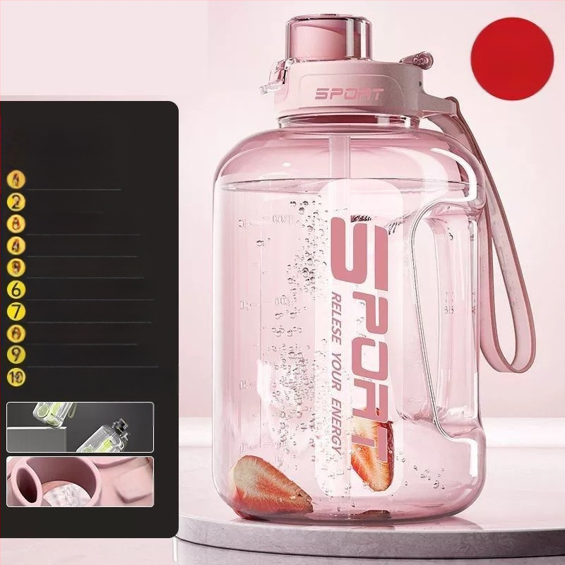 Nagy kapacitású műanyag pohár, magas hőmérsékletnek ellenálló víztartály, tonnás hordós fitnesz vízforraló, hordozható, cseppálló szívószálas űrpohár