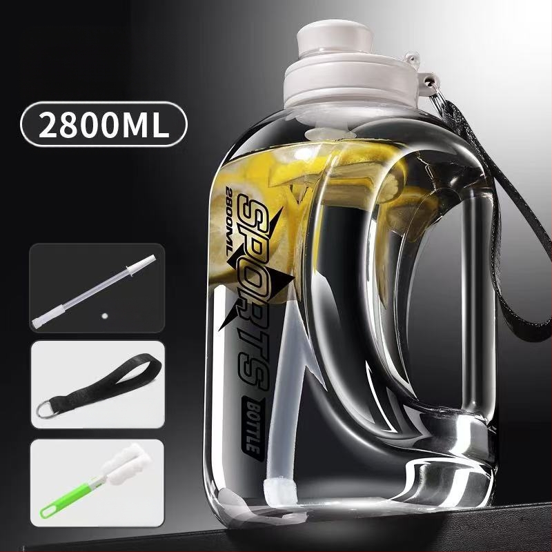 Nagy kapacitású műanyag pohár, magas hőmérsékletnek ellenálló víztartály, tonnás hordós fitnesz vízforraló, hordozható, cseppálló szívószálas űrpohár