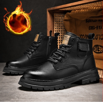 2024 m. „Martin Boots“ vyriški aukštakulniai britiško stiliaus aukštakulniai batai, vyriški juodi darbo batai, odiniai batai, vintažiniai motociklininkų batai su vilnos pamušalu.