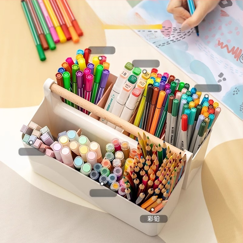 Marķēšanas pildspalvu uzglabāšanas kaste, pārnēsājama, lielas ietilpības bērnu studentu rakstāmgalds, akvareļu zīmuļu kancelejas piederumu otiņa, daudzfunkcionāls pildspalvu turētājs