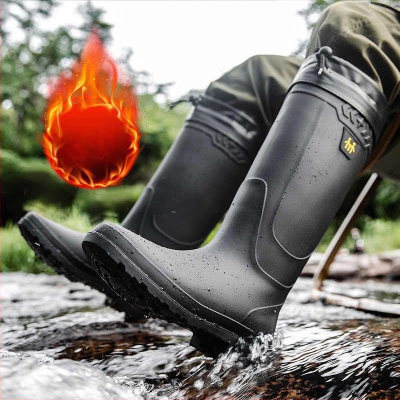 Vyriški guminiai batai, atsparūs lietui ir vandeniui, aukštos kokybės vilnos pamušalu, neslystantys, atsparūs dilimui, apsaugantys nuo darbo, žvejybai, ilgaamžiai guminiai batai.