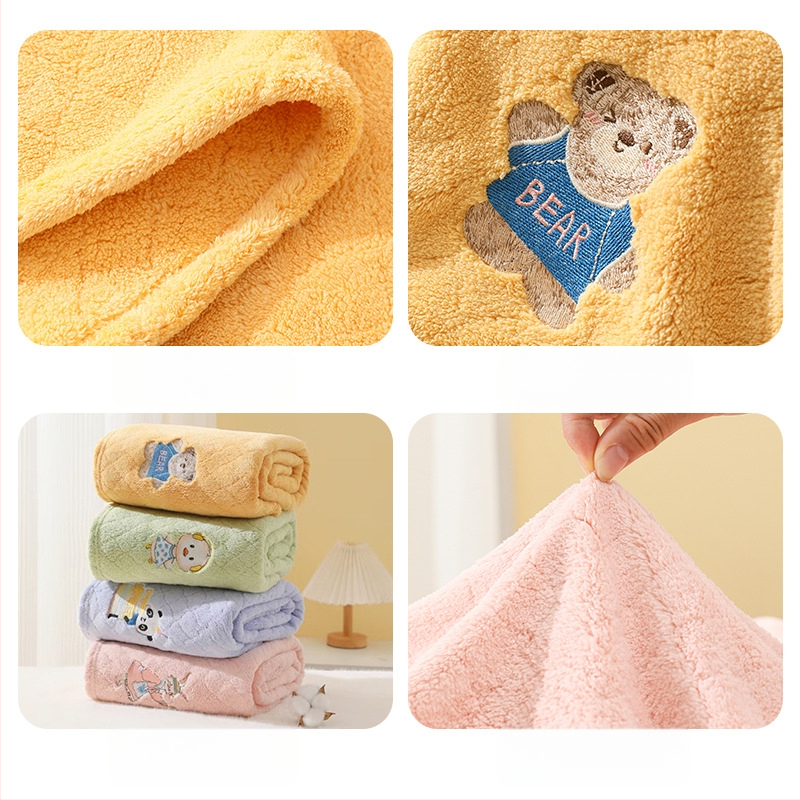 Kūdikio rankšluostis, sugeriantis koralų spalvos aksominis rankšluostis, sustorintas vaikiškas pledas, siuvinėtas su animacinių filmukų raštu, minkšta medvilnė, naujagimiui