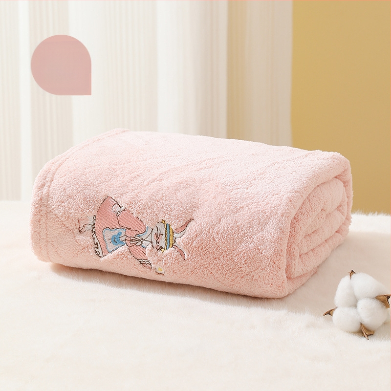 Kūdikio rankšluostis, sugeriantis koralų spalvos aksominis rankšluostis, sustorintas vaikiškas pledas, siuvinėtas su animacinių filmukų raštu, minkšta medvilnė, naujagimiui