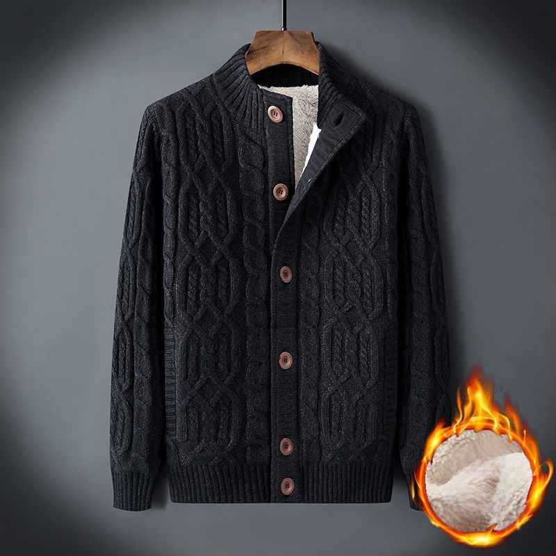 Χονδρικό χειμωνιάτικο ανδρικό πουλόβερ συν βελούδινο ζεστό πουλόβερ με επένδυση σε χαλαρό μέγεθος ρετρό ζακέτα με στρίψιμο, μονόχρωμο ανδρικό
