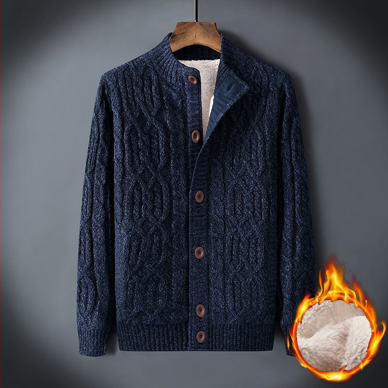 Χονδρικό χειμωνιάτικο ανδρικό πουλόβερ συν βελούδινο ζεστό πουλόβερ με επένδυση σε χαλαρό μέγεθος ρετρό ζακέτα με στρίψιμο, μονόχρωμο ανδρικό