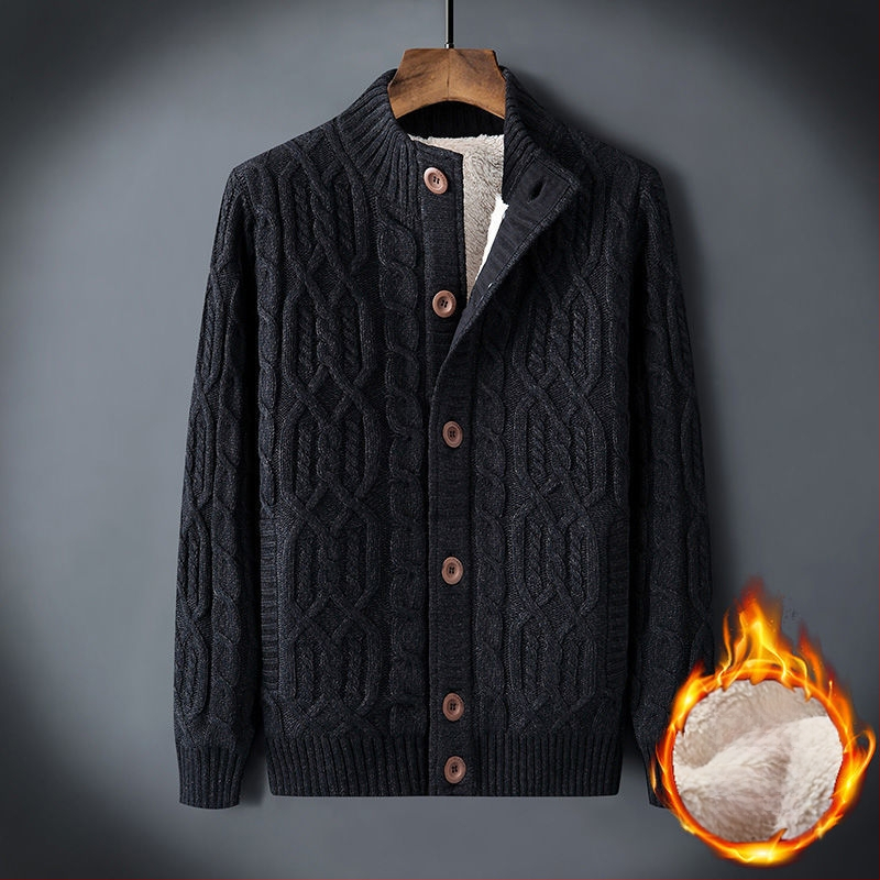 Χονδρικό χειμωνιάτικο ανδρικό πουλόβερ συν βελούδινο ζεστό πουλόβερ με επένδυση σε χαλαρό μέγεθος ρετρό ζακέτα με στρίψιμο, μονόχρωμο ανδρικό