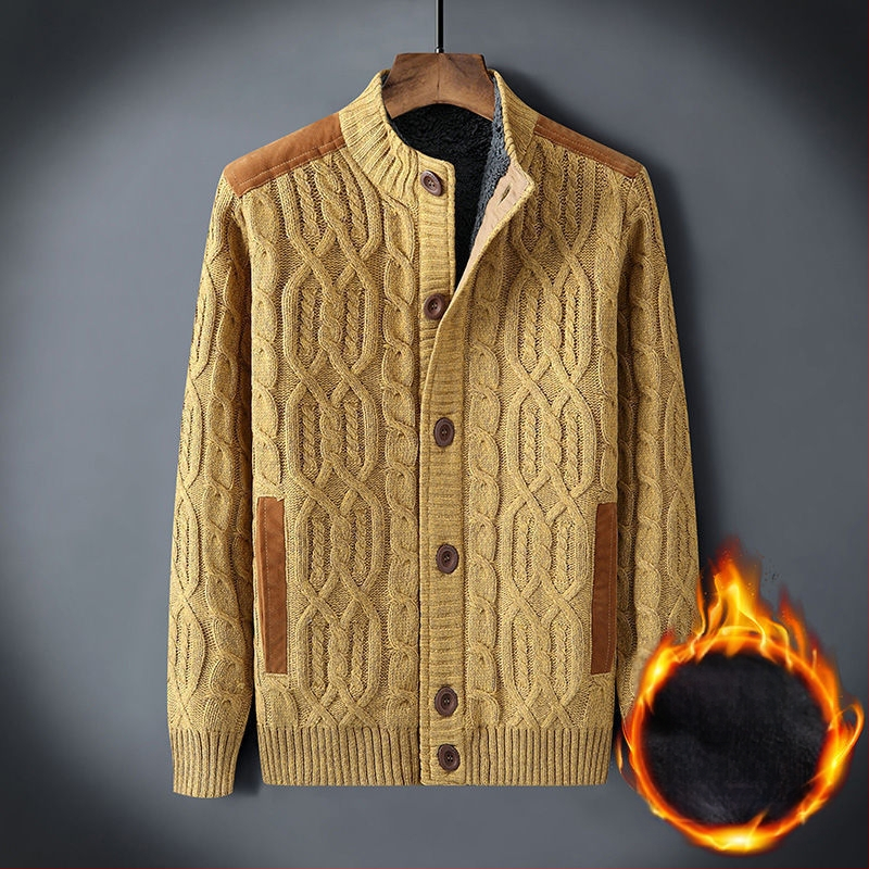 Χονδρικό χειμωνιάτικο ανδρικό πουλόβερ συν βελούδινο ζεστό πουλόβερ με επένδυση σε χαλαρό μέγεθος ρετρό ζακέτα με στρίψιμο, μονόχρωμο ανδρικό