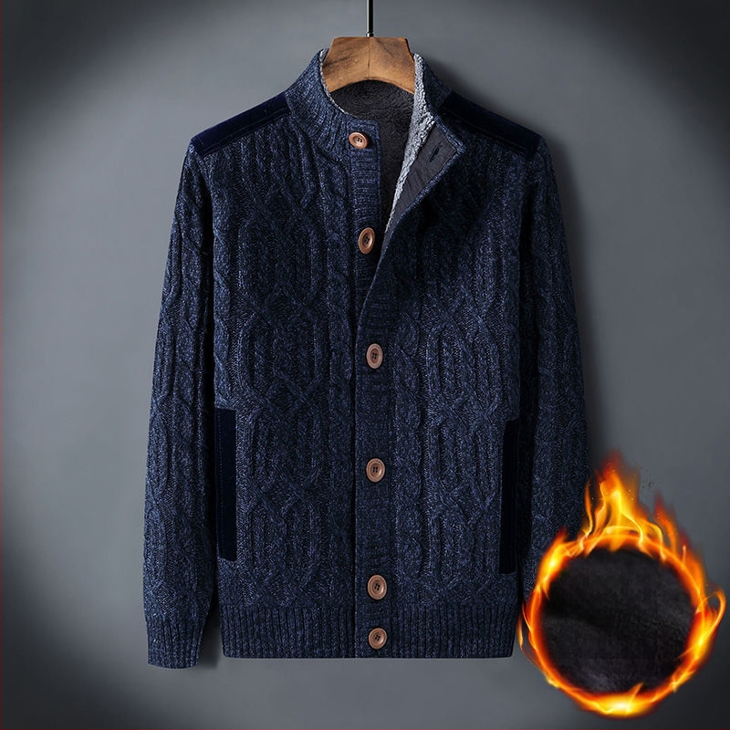 Χονδρικό χειμωνιάτικο ανδρικό πουλόβερ συν βελούδινο ζεστό πουλόβερ με επένδυση σε χαλαρό μέγεθος ρετρό ζακέτα με στρίψιμο, μονόχρωμο ανδρικό