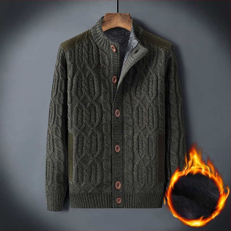 Χονδρικό χειμωνιάτικο ανδρικό πουλόβερ συν βελούδινο ζεστό πουλόβερ με επένδυση σε χαλαρό μέγεθος ρετρό ζακέτα με στρίψιμο, μονόχρωμο ανδρικό