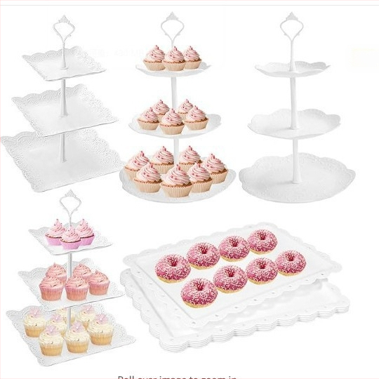 Europietiško stiliaus trijų sluoksnių vaisių lėkštė popietės arbatai užkandžių padėklas, desertų stalas, tortų stovas, tortų derinys