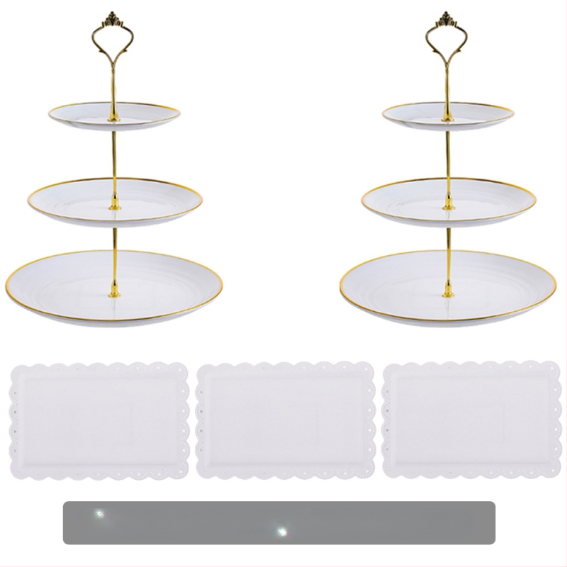 Europietiško stiliaus trijų sluoksnių vaisių lėkštė popietės arbatai užkandžių padėklas, desertų stalas, tortų stovas, tortų derinys