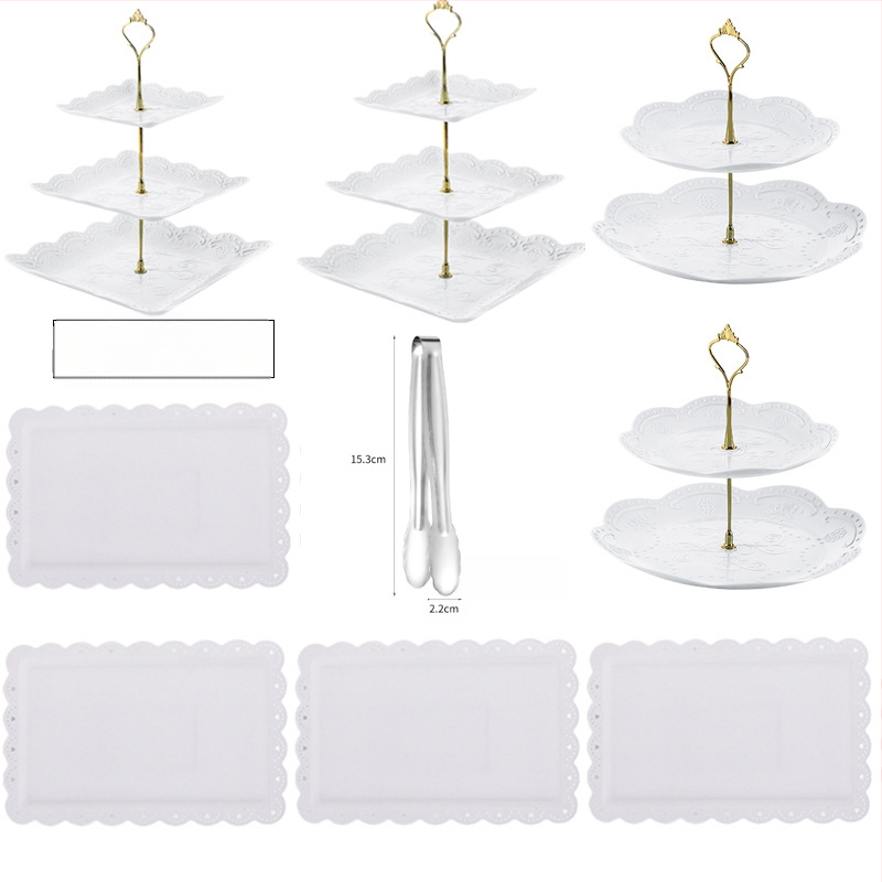 Europietiško stiliaus trijų sluoksnių vaisių lėkštė popietės arbatai užkandžių padėklas, desertų stalas, tortų stovas, tortų derinys
