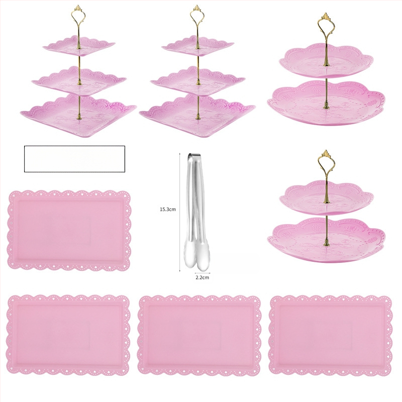 Europietiško stiliaus trijų sluoksnių vaisių lėkštė popietės arbatai užkandžių padėklas, desertų stalas, tortų stovas, tortų derinys