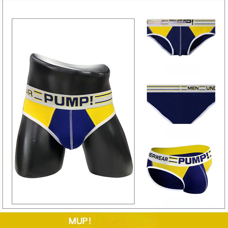 Ploni apatiniai su pumpukais, žemo liemens, aptempti, sėdmenis pakeliantys, madingi spalvų blokų vyriški sportiniai apatiniai, eksportuojamas vienas krepšys.