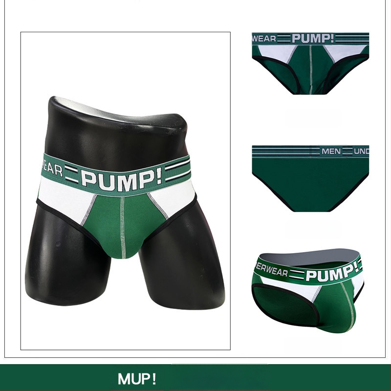 Ploni apatiniai su pumpukais, žemo liemens, aptempti, sėdmenis pakeliantys, madingi spalvų blokų vyriški sportiniai apatiniai, eksportuojamas vienas krepšys.
