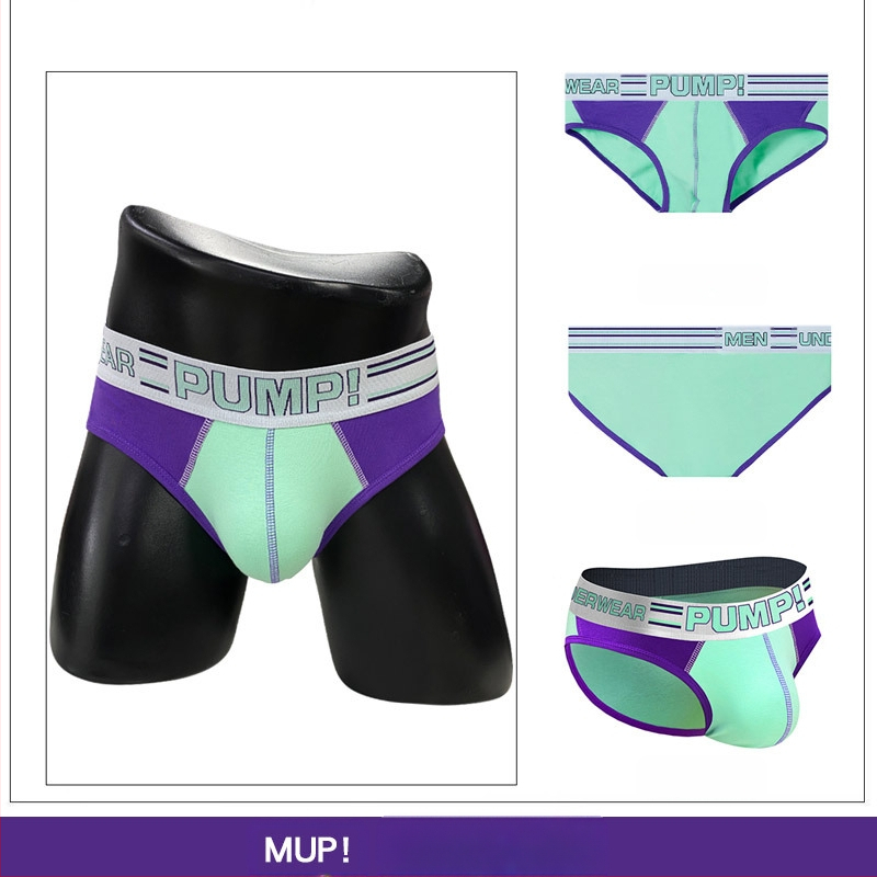 Ploni apatiniai su pumpukais, žemo liemens, aptempti, sėdmenis pakeliantys, madingi spalvų blokų vyriški sportiniai apatiniai, eksportuojamas vienas krepšys.