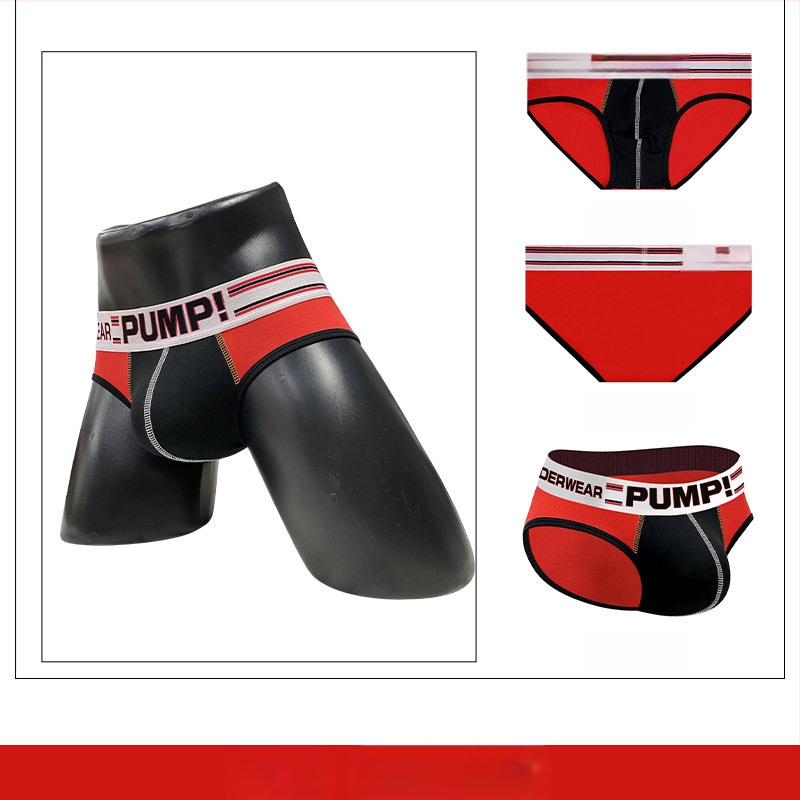 Ploni apatiniai su pumpukais, žemo liemens, aptempti, sėdmenis pakeliantys, madingi spalvų blokų vyriški sportiniai apatiniai, eksportuojamas vienas krepšys.