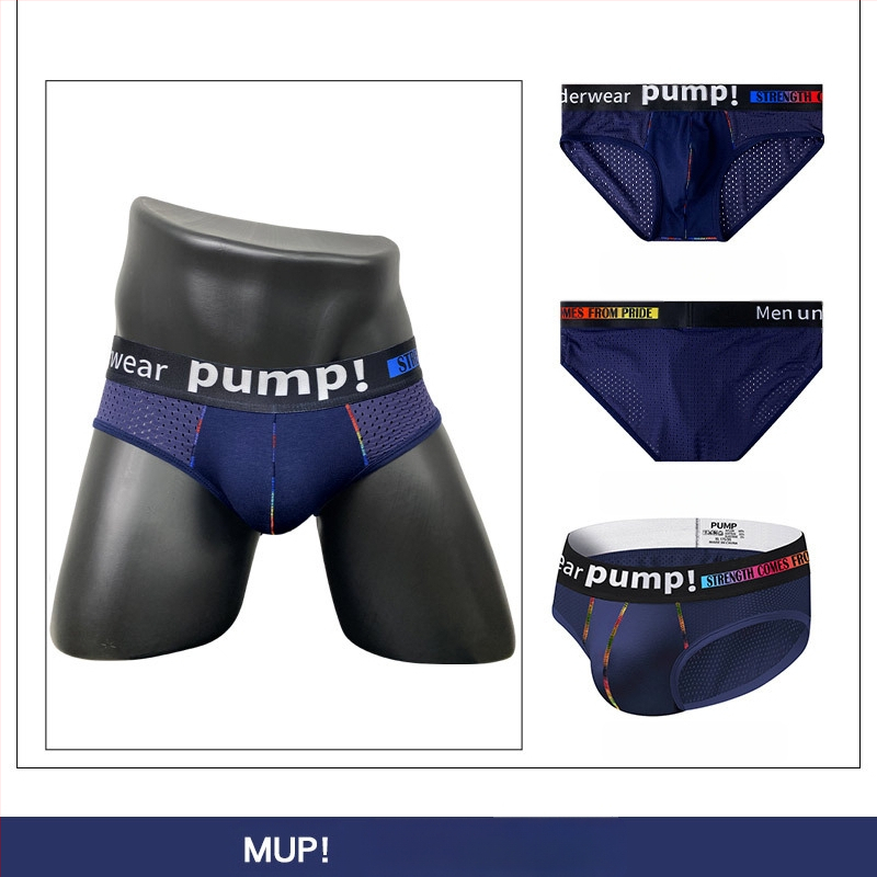 Ploni apatiniai su pumpukais, žemo liemens, aptempti, sėdmenis pakeliantys, madingi spalvų blokų vyriški sportiniai apatiniai, eksportuojamas vienas krepšys.