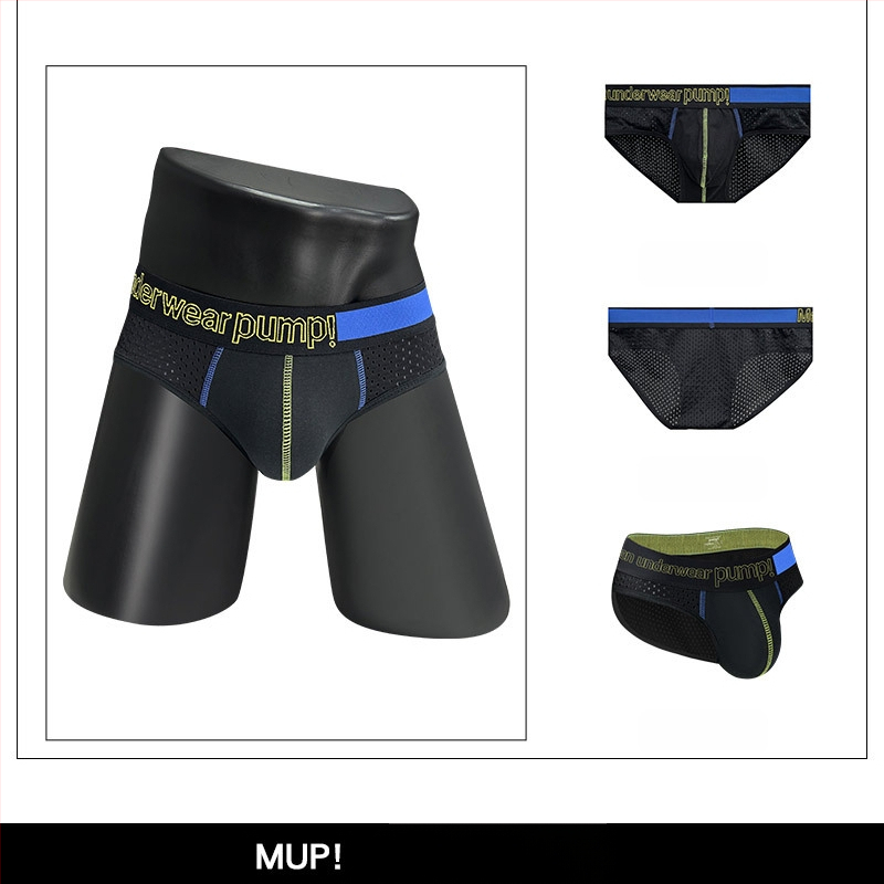 Ploni apatiniai su pumpukais, žemo liemens, aptempti, sėdmenis pakeliantys, madingi spalvų blokų vyriški sportiniai apatiniai, eksportuojamas vienas krepšys.
