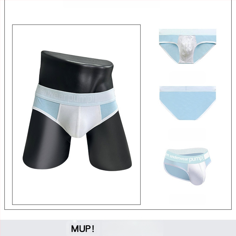 Ploni apatiniai su pumpukais, žemo liemens, aptempti, sėdmenis pakeliantys, madingi spalvų blokų vyriški sportiniai apatiniai, eksportuojamas vienas krepšys.