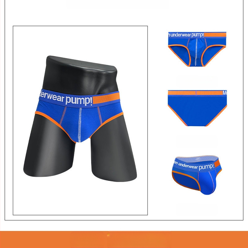Ploni apatiniai su pumpukais, žemo liemens, aptempti, sėdmenis pakeliantys, madingi spalvų blokų vyriški sportiniai apatiniai, eksportuojamas vienas krepšys.