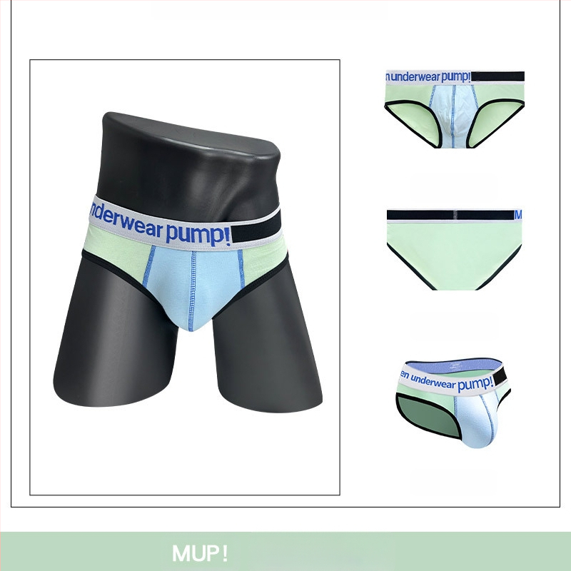 Ploni apatiniai su pumpukais, žemo liemens, aptempti, sėdmenis pakeliantys, madingi spalvų blokų vyriški sportiniai apatiniai, eksportuojamas vienas krepšys.