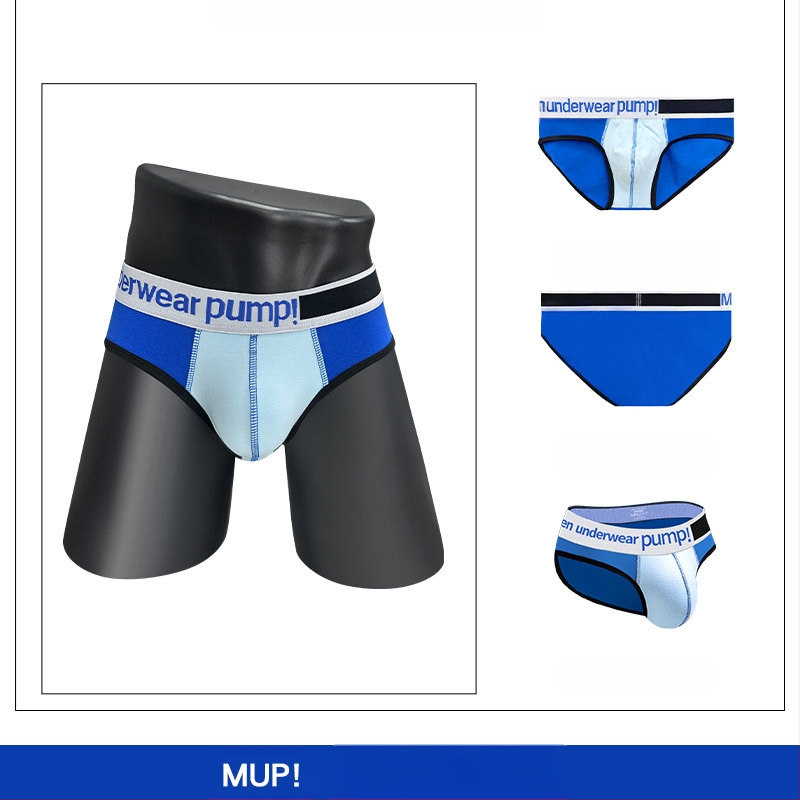 Ploni apatiniai su pumpukais, žemo liemens, aptempti, sėdmenis pakeliantys, madingi spalvų blokų vyriški sportiniai apatiniai, eksportuojamas vienas krepšys.