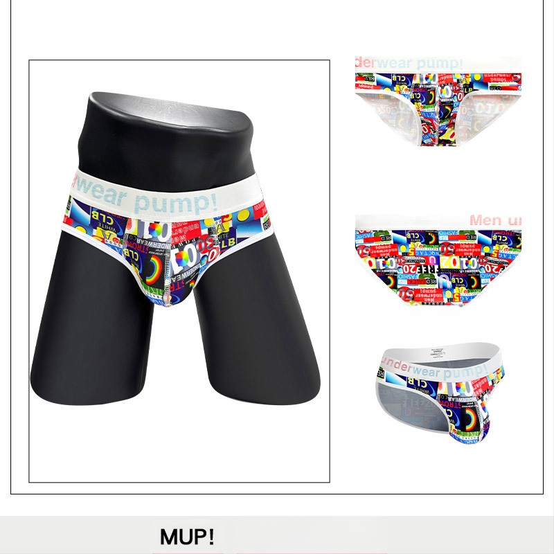 Ploni apatiniai su pumpukais, žemo liemens, aptempti, sėdmenis pakeliantys, madingi spalvų blokų vyriški sportiniai apatiniai, eksportuojamas vienas krepšys.